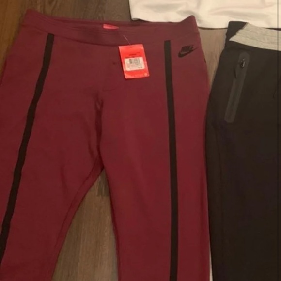 Nike Sportswear Bonded Sportswear tech compression athletic pants Maroon - Picture 2 of 7